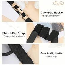 Women's Stretchy Elastic Skinny Belt With Gold Buckle - J-đen+đỏ - Xem 4