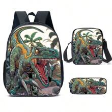 Juego de 3 mochilas escolares para niños y niñas, mochila con diseño de dinosaurio para estudiantes de escuela primaria, secundaria y preparatoria, con gran capacidad de 16 pulgadas, incluye bolsa para el hombro y estuche para lápices