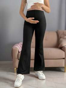 Pregnant Women's Solid Color Split Adjustable Waist Fashion Casual Pants, Sports Bottoms