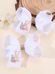 2 件女孩 A-Z 刺绣字母印花蝴蝶结发夹，简约白色缎带蝴蝶结发夹，可爱时尚发饰，适合日常/派对/学校 - 彩色 - 查看 23