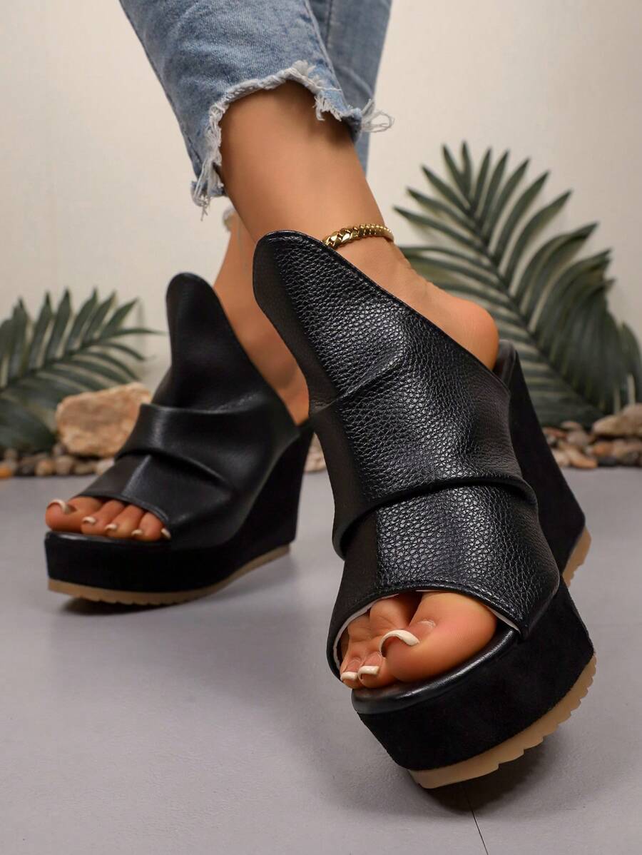Women's New Solid Color Sexy Wedge Heel Platform Sandals
