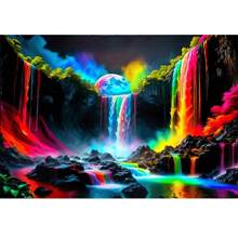 5D Volldiamantenmalset, Größe 70,0 x 50,01 cm, enthält DIY-Rund-Acryl-Diamantenmosaik-Kunst, farbenfrohe Wasserfall-Landschaft-Stickerei, Kreuzstich-Handwerk und Diamantenmalerei-Wanddekorations-Zubehör.