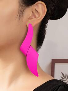 1pair Big Metal Fashionable Geometric Leaf Charm Enamel Stud Earrings For Women - Leaf Earrings - View 8