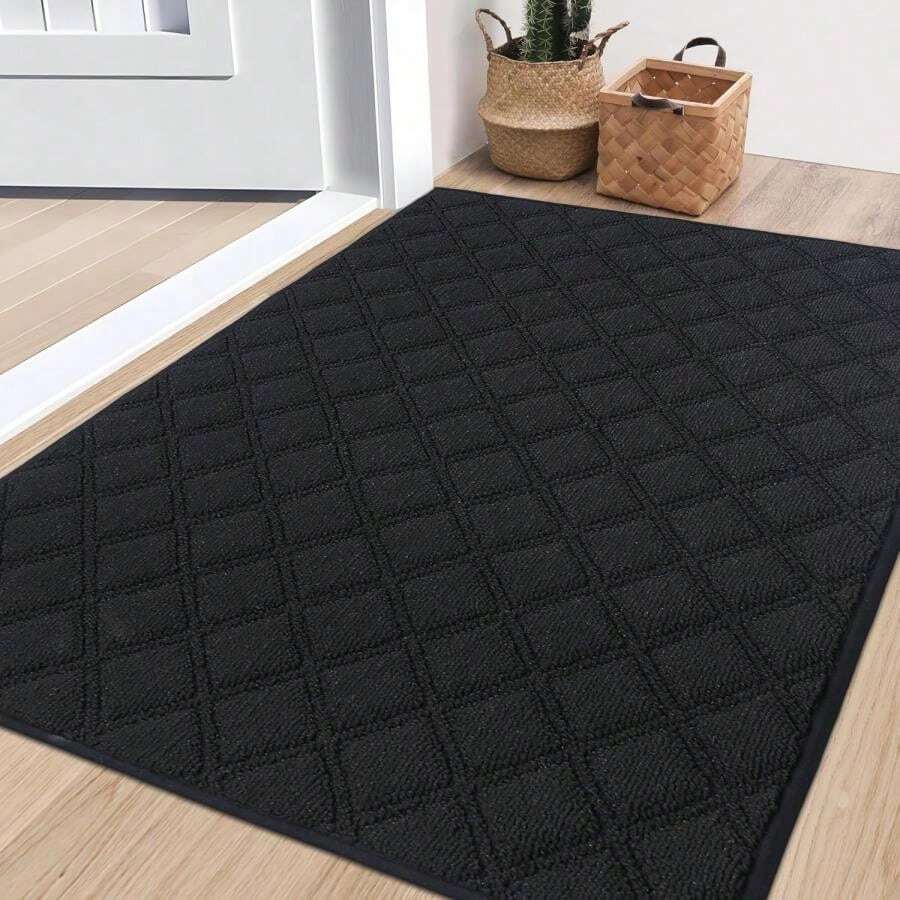 BEQHAUSE Dirt Trapper Door Mat 32" X 48", Non-Slip Washable Doormats Welcome Mat, Dirt Resistant And Absorbent Entrance Mat, Low Profile Floor Mats For Front Back Door, Entryway, Black - 黑色 - 查看 1