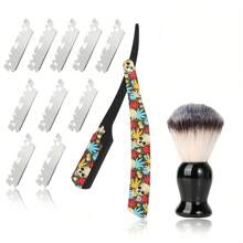 Stainless Foldable Steel Straight Edge Barber Shaving Razor For Men, Folding Vintage Barber Razor, 10 Premium Blades, Replaceable Blades