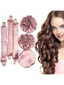 No Heat Hair Curler Set - Heatless Curls Hair Styling Tool, Foam Wave Curler, Satin Bun Wrap, Hair Styling Accessories, Hair Styling Kit, Hair Tool Kit, Hairstyling Set - Pink - View 9