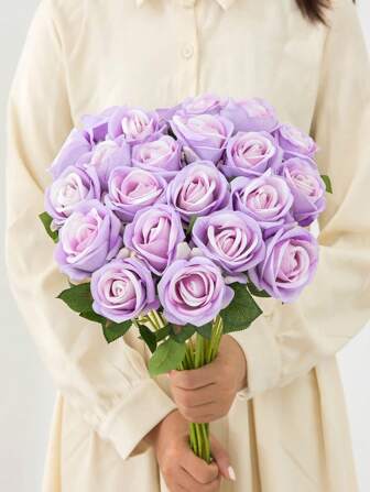 30/20/10/6/1 件紫色人造玫瑰花，适用于情人节花束、婚礼装饰、新娘花束、房间装饰、家居装饰、墙壁装饰、生日装饰、厨房装饰、礼物、卧室装饰、婚礼装饰、办公桌配件、客厅装饰、桌面中心装饰、花园装饰、户外装饰、情人节装饰