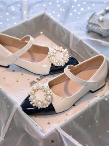 1 Pair Teenage Girls' Mary Jane Square Toe Block Heel Flats, Suitable For All Seasons