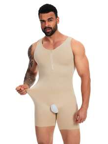 Mens Bodysuit Shapewear For Tummy Control Gynecomastia Compression Shirts Full Body Shapewear With Zipper - 米色 - 查看 6