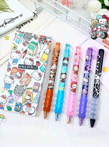 Juego de 5 bolígrafos de tinta de gel de carga súper suave con reducción de peso, secan rápido, apropiados para uso diario y como regalo de vacaciones, con estampado de leopardo y diseño de Hello Kitty de Sanrio
