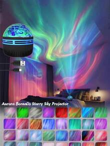 1pc LED Creative Northern Lights Projector Lamp, Colorful Dynamic Lighting Effects, Galaxy Atmosphere Light, USB Powered, Couples Gift, Home Party, Stage Decoration, Suitable For Bedroom, Living Room, Game Room, Party, Birthday, Ceiling - 黑色 - 查看 6