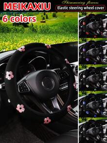 MEIKAXIU 1pc Neoprene Shiny Flower Design Elastic Steering Wheel Cover, Waterproof & Anti-Slip, Fits 14.5-15 Inch Ladies Steering Wheel - 37-38cm 14.5-15 Inches - View 8