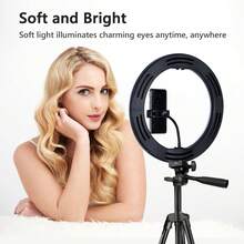 10-Inch Ring Light With Extendable Tripod Stand, LED Circle Lights With Phone Holder For Live Stream/Makeup/Video, Compatible With All Phones - Black and White - View 6