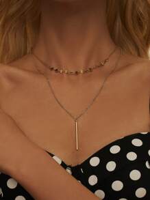 Nooxian 1pc Chic & Elegant Geometric Square Handmade Copper Bar Pendant Necklace For Women, Summery Resort Vibe