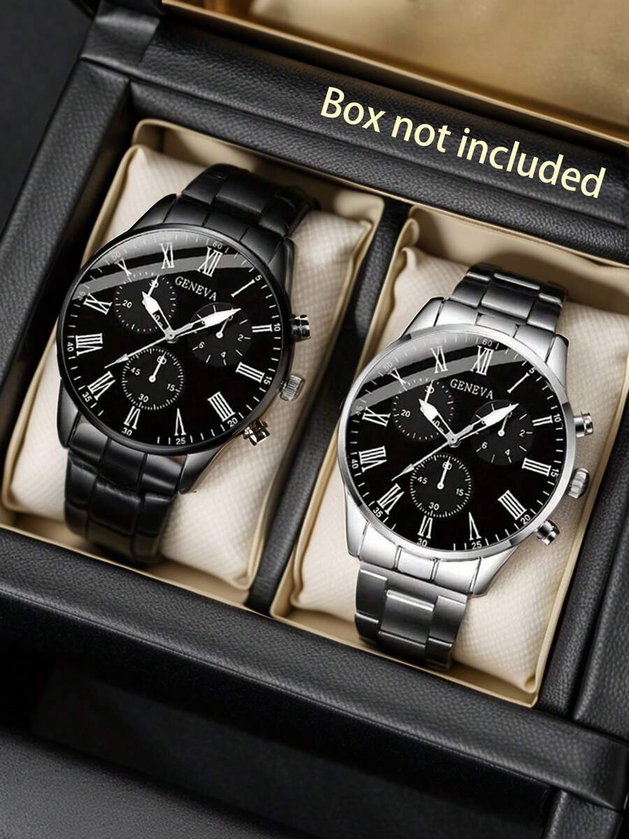 2 Pieces Men's Fashion Casual Watch Set, Round Dial, Roman Scale Display, Classic And Simple Design, Gift - 2pcs - View 1