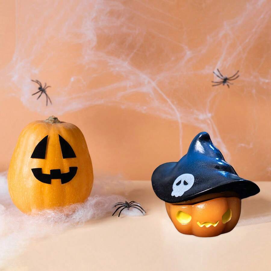 樹脂製ハロウィンセンターピース - ミニカボチャと幽霊の像セット（不気味なテーブルデコレーション用）（家庭/オフィス向け） - 黄色 - チェックする 1