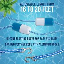 Pool Rope Floats To Divide Pool Adjustable 16 To 20 Feet Safety Rope With Floating Buoys Inground Swimming Shallow And Deep End Divider Barrier Braided Polymer With Anchor Hooks - Multi - View 3