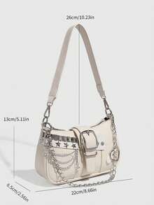 Y2K Multifunctional Star & Moon Design Unique Beige Steampunk, Gothic Style Shoulder Bag For Women, Streetwear, Music Festival, Party, Rock Star Look Crossbody Bag For Girls, Printed Same As Celebrity - Beige - View 2