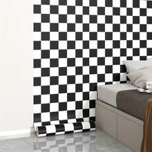 1 Roll Of Black And White Checkered Vinyl Peeled And Glued Sticky Wallpaper, Simple Grid Pattern, Detachable PVC Tile Stickers, Affixed To Tiles, Living Room, Kitchen, Bedroom, Home Office And Home Decoration Wallpaper Wall Paper Wall Stickers Room Decor Wall Decor Living Room Decor - Black and White - View 4
