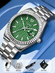 TOMI 男士手表套装包括星星胸针、戒指、奢华简约表盘、钢表带，适合送礼、节日、家庭、日常生活、节日 - 彩色 - 查看 7