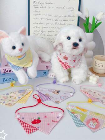 1pc Cute Pet Design Bandana, Adjustable Drool Bib Scarf, Reversible Triangle Scarf For Dog & Cat, Birthday & Holiday Accessories