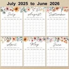 1pc 12-Month 2025 July - 2026 June Wall Calendar, Creative Floral Decor Wall Calendar, Monthly Planner For Office Use, Home & Office Decoration, Christmas & New Year Gift,Back To School,School Supplies