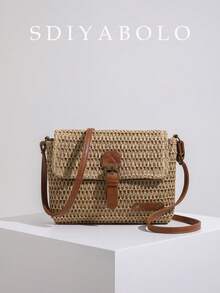 Vintage Fashion Large Capacity Woven Tote Bag, Beach Vacation Straw Shoulder Crossbody Bag