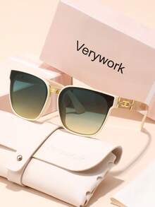 Verywork 1 件方形钻石网格图案优雅复古休闲精致春季品牌设计女士时尚眼镜驾驶购物高尔夫户外旅行露营夏季热带海滩度假配件礼物的理想选择方形墨镜 - 彩色 - 查看 2