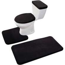 Local Delivery-Madeals Memory Foam Toilet Rug Set 3 Piece And Bathroom Mat With Toilet Lid Cover And Tank Cover Set Black - Black - View 1