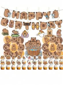 12pcs Adorable Capybara Birthday Party Decorations Banner, Playful Design, Party Decorations Suitable For Theme Parties, Festivals, Animal-Themed Celebrations