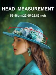 1pc Fashion Women's Wide Brim Hat Lake Blue Floral Embroidery Elegant Sun Hat Wedding Holiday Mother's Day Gift Beach Sun Hat