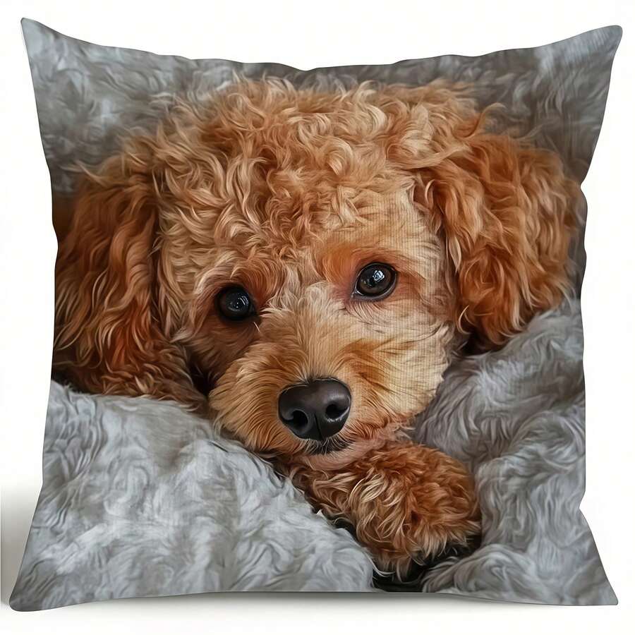 1 件现代风格贵宾犬印花抱枕套，45.72x45.72 厘米，柔软舒适的涤纶面料，可机洗，拉链开合 - 适合家庭、办公室、汽车装饰 - 送给爱狗人士的完美礼物，爱狗人士礼物|舒适抱枕|拉链枕套，贵宾犬配饰 - 彩色 - 查看 1