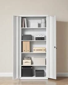 Meuble de Rangement Bureau, en Acier, Placard, 5 Niveaux,40 x 80 x 180 cm, Doubles Portes, Serrure, Armoire à Outils, Étagères Réglables, pour Garage, Bureau, Blanc Mat - Blanc - Voir 4