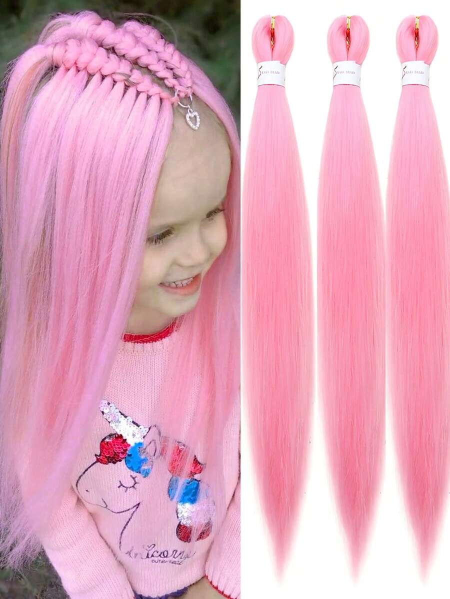 Pink Braids Hair Extensions Synthetic Braiding Hair Pre Stretched Braids 1/2/3 Pcs