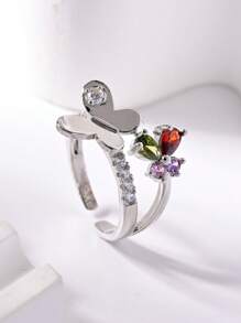 1pc Delicate Butterfly Decorative Cuff Ring With Sparkling Colorful Zirconia,Open Adjustable Ladies Ring,Women's Creative Jewelry,Summer Vacation Accessories,Women's Daily Wear,Party,Date,Gathering,Valentine's Day Gift.