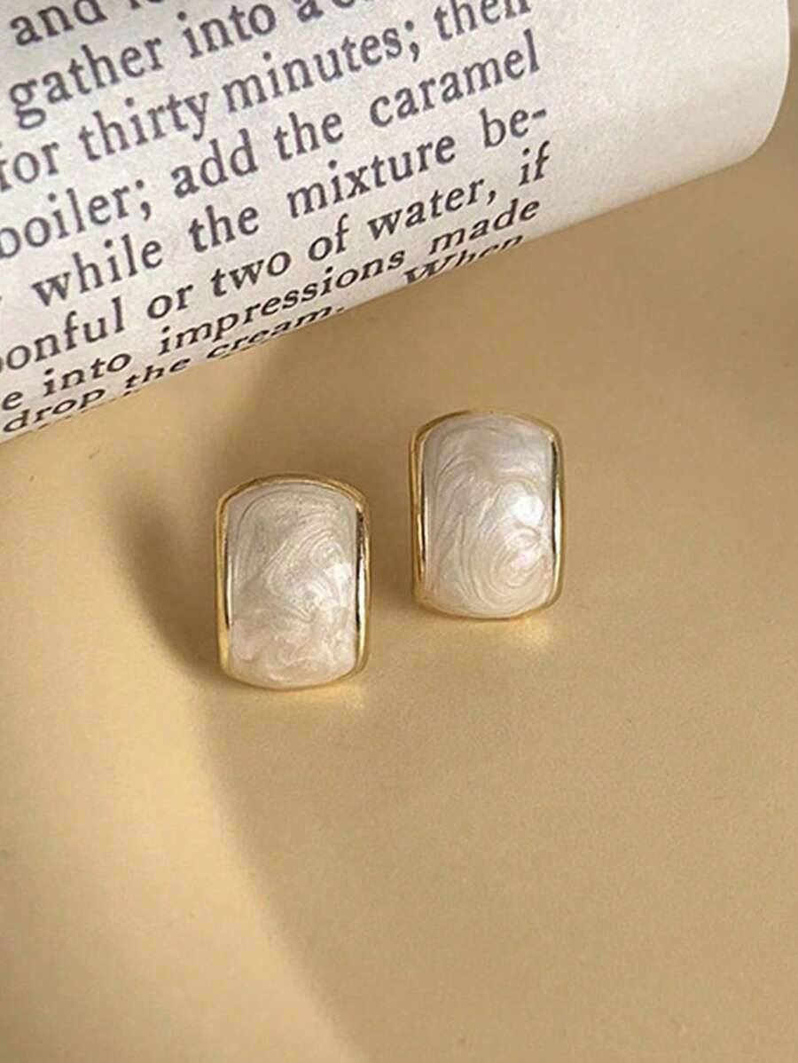 1Pair Vintage Style Semicircle Resin Dangle Earrings With Oil Drip Design, Elegant Woman Earrings