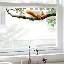 Whimsical Squirrel Climbing Tree Window Sticker - Self-Adhesive PVC Decal For Home Decor, Decorative Art Animal Print Design, Irregular Shape Disposable Sticker, Living Room Decor | Nature Style Decor, Squirrel Decor