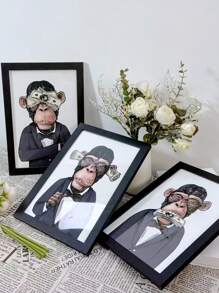 1/3Pcs, Optional Frame, Monkey Canvas Wall Art Deco, Classic, Modern Styles - Animal Theme Ink Art Prints - Indoor & Outdoor Use, Home Office, Living Room, Bedroom, Bathroom, Restaurant Decor - Spring & Summer Seasonal