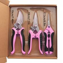 3pcs Pink Professional Flower Scissors - Portable Flower Scissors Set With Box Packaging, Suitable For Cutting Flowers, Fruits And Vegetables, Garden Pruning Tools | Portable Handle | Durable Pruning Scissors, Without Gloves