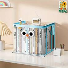 1pc Cartoon Storage Box, Foldable Dustproof Storage Rack, Transparent Zipper Storage Bag, Portable Handle Multi-Function Large-Capacity Toy Box, Suitable For Office, Home, Teacher Supplies, School Study, Stationery Supplies, Back-School Season Gifts,Back To School,School Supplies