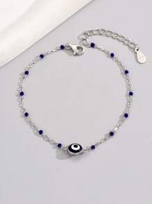 Pulseira minimalista de prata esterlina 925 com zircônia cúbica e design de mau-olhado, 1 peça, uso diário feminino, férias, namoro, presente