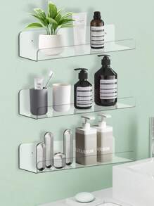 Clear Acrylic Bathroom Floating Shelves For Bathroom Organizers Above Toilet, Wall Mounted Bathroom Shelves, Bedroom Decor Kitchen Storage Corner Wall Shelves (Clear, Set Of 2)