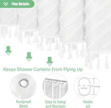 78 Inches Long Shower Curtain, Boho Tufted  Striped Tall Cloth Shower Curtains For Bathroom Decor, Large Hotel Spa Luxury Shower Curtain Set With Hooks, Wrinkle Free, White, 72x78 - 白色 - 查看 6