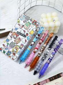 Juego de 5 bolígrafos de tinta de gel de carga súper suave con reducción de peso, secan rápido, apropiados para uso diario y como regalo de vacaciones, con estampado de leopardo y diseño de Hello Kitty de Sanrio