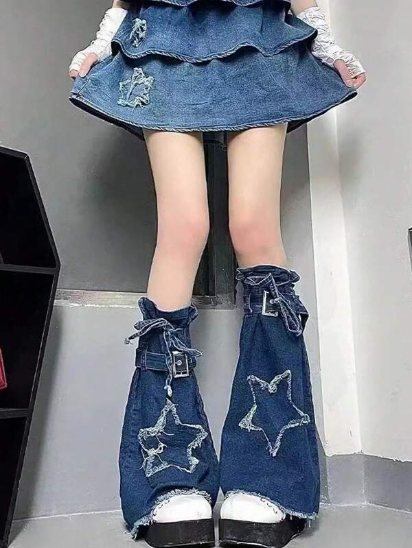 1pc Y2K Vintage Women Gothic Star Pattern Leg Warmers, Goth Leg Socks For Flare Jeans