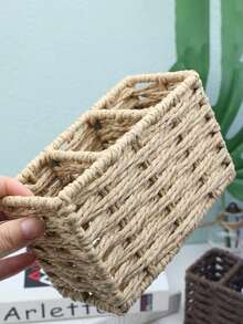 1个手工编织收纳篮，藤编整理篮，卫生间收纳篮 - 三格葫芦藤编篮，适用于家居、卧室、浴室和客厅收纳，也可作礼品篮、装饰品、返校季用品、卧室装饰收纳篮、装饰篮、服装收纳篮、情人节派对装饰收纳篮。 - 卡其色 - 查看 5