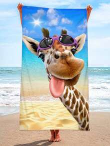 1 件超柔软有趣的长颈鹿印花超细纤维沙滩巾，家居装饰，适合海滩、泳池、露营和旅行，极其舒适 - 彩色 - 查看 8