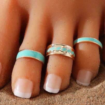Bộ 3 chiếc nhẫn đeo ngón chân tráng men, phụ kiện trang sức mùa hè đi biển dành cho nữ.