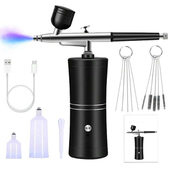 Airbrush Kit With Compressor - 48PSI High-Pressure, Non-Clogging Air Brush Set Cordless Rechargeable With 0.25mm Nozzle And Cleaning Brush For Nail Art, Makeup, Painting, And Cake Decorating