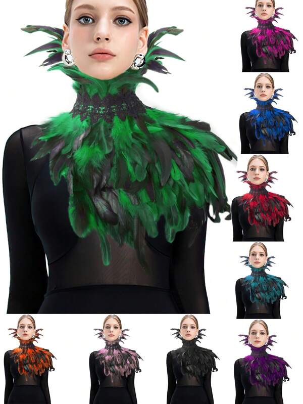 10 Colors Feather Shawl Scarf Punk Body Harness For Women Tops Cape Shrug Shawl Shoulder Wrap Punk Gothic Rave Dance Festival Collar With Cuffs Festival Feather Shoulder Badge Dress Up Accessories Artificial Feather